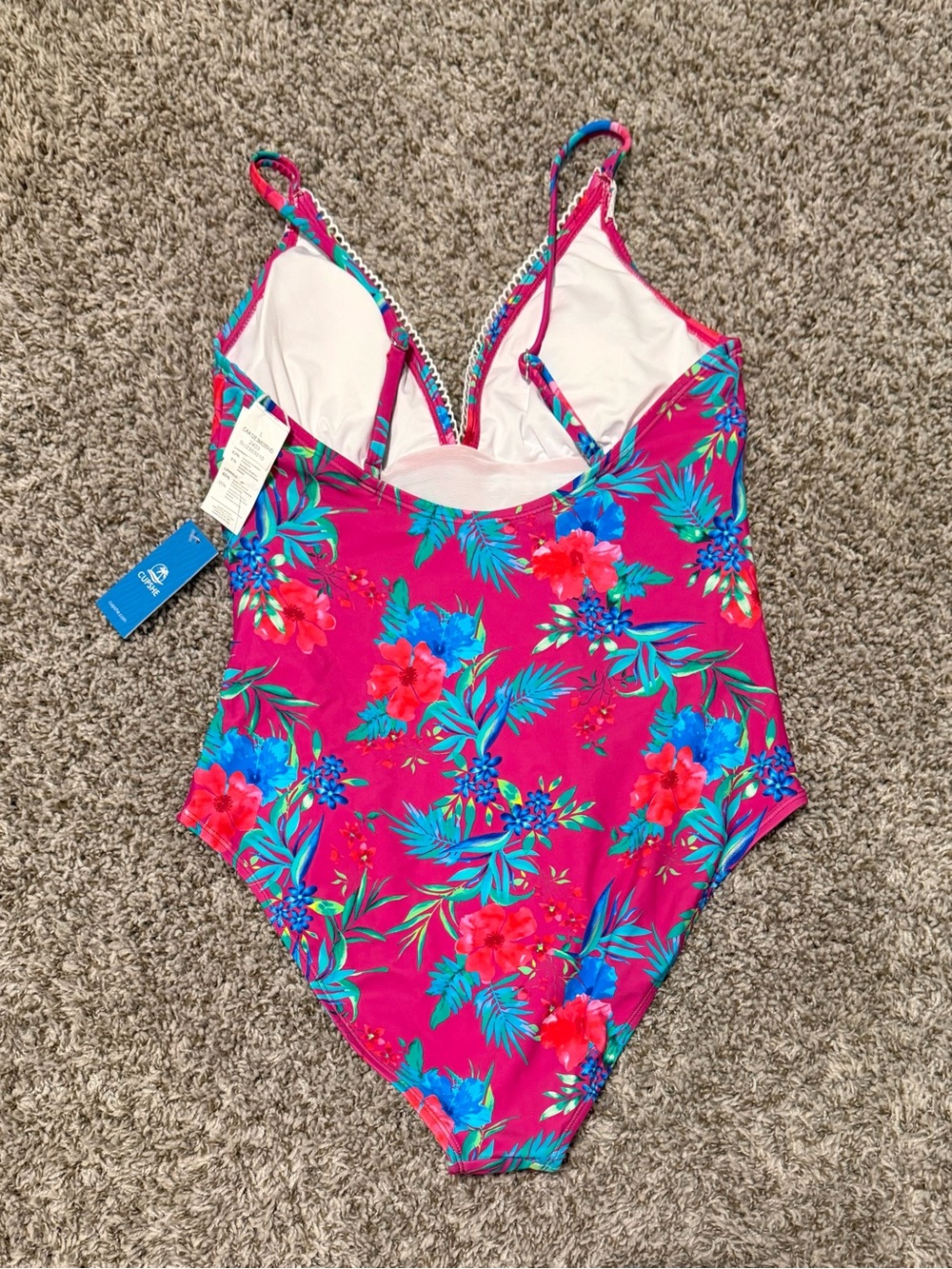 NWT, Cupshe Pink Floral One-Piece Swimsuit with Lace Trim, L - Picture 2 of 2